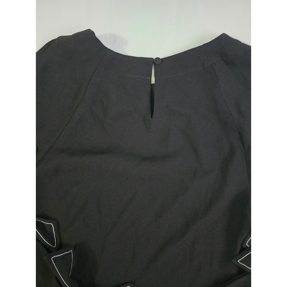 BCBGMAXAZRIA Black Grommet Tie Sleeve Blouse Crew Neck Top XS - Picture 13 of 16